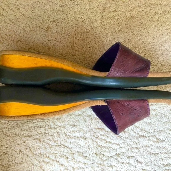 Made in Brazil deep eggplant-colored ostrich leather, comfortable, slide… - Picture 8 of 10